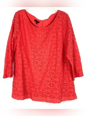 Talbots Lace Top 3/4 Sleeve Coral Red